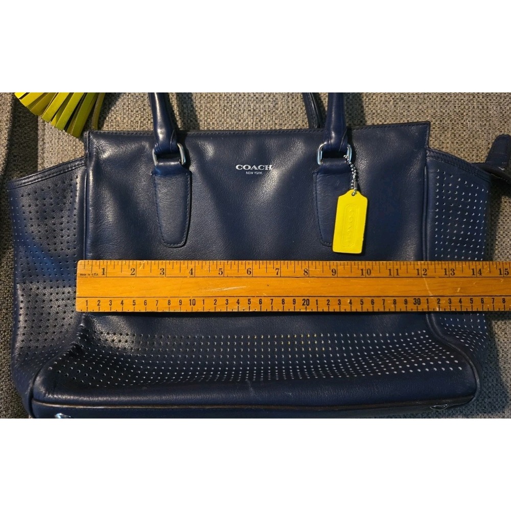 Coach Navy Leather Shoulder Bag with Yellow Tassel - Picture 11 of 14